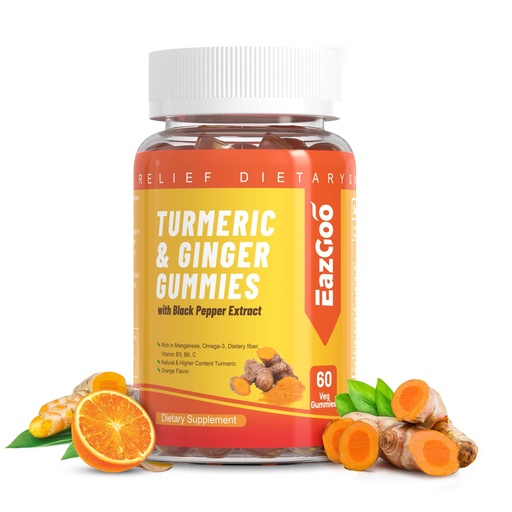 [BRSROGQEAECQYA3P] Turmeric Curcumin Gummies 500mg for Adults, with Black Pepper, Ginger Root, Vitamine C, Low Sugar Fruit Gummies, Orange Flavor - 60 Counts