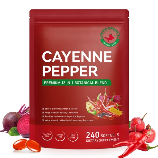 [BRSRGYAFBUCWO2AY] Cayenne Pepper Softgels Supplements– Metabolism, Heart & Circulation Support with Turmeric, Hawthorn, Beetroot & Grape Seed – High-Absorption – 80 Day Supply