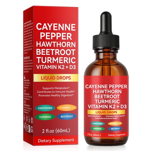 [BRSREZIRCIPWCHQ3] Cayenne Pepper Drops, Cayenne Pepper Extract with Herbal Blend - Includes Hawthorn, Beet Root & Turmeric (1Pack)