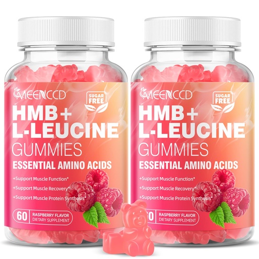 [BRSRABIEPMIGEC3V] MEENCCD 2 Pack HMB and L-Leucine Gummies, HMB and Leucine Amino Acid for Muscle Growth, Muscle Maintenance, and Muscle Function, for Men & Women, Sugar-Free, Raspberry Flavor, 120 Count
