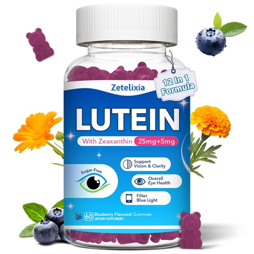 [BRSRAHA5OECRGCDO] Lutein Gummies, 12 in 1 Lutein and Zeaxanthin Supplements Eye Vitamins Gummies for Adults, Eye Health Supplement with Multiple Vitamin for Promoting Eye & Vision - 60 Gummies
