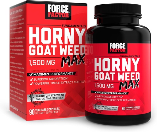 [BRSRMYATA54BMD37] FORCE FACTOR Horny Goat Weed Max, Kiimainen Goat Weed miesten ja naisten maksimoida suorituskykyä ja ajaa, Triple-extract HGW Horny Goat Weed Herbal Supplement, 1500mg, 90 kapselia