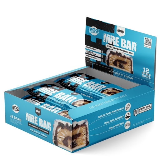 [BRSROHD7BB6RMF3J] REDCON1 MRE Protein Bar, Cookies N' Cream - Contains MCT Oil + 20g of Whole Food Protein - Easily Digestible, Macro Balanced Low Sugar Meal Replacement Bar (12 Bars)