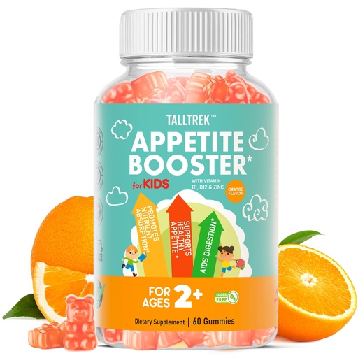 [BRSRGCD4O57BAYLO] Appetite Booster Gummies for Kids - Toddler Appetite Stimulant for Growth Digestion with Vitamins B1 B6 B12 Zinc L-Lysine - Orange Flavor Sugar Free Vegan