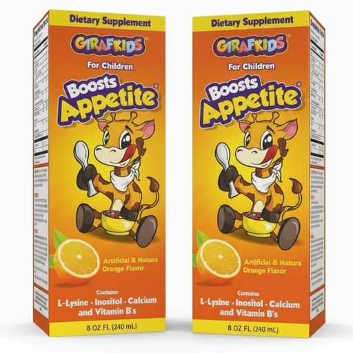 [BRSRGBACAEMRMDTO] GirafKids Appetite Booster Syrup for Kids, Pack of 2 - Liquid Multivitamins L-Lysine, Inositol, Calcium - Appetite Vitamins for Children