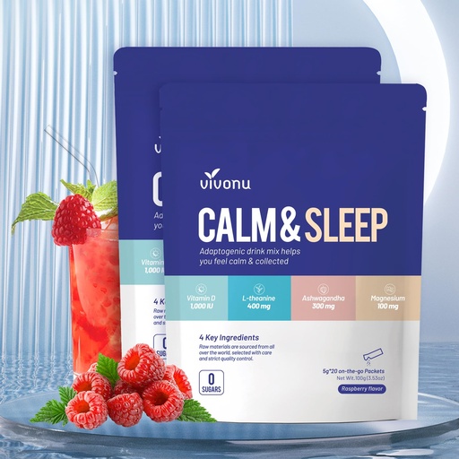 [BRSRAEIDAEIQAHQ7] VivoNu Calm & Sleep Powdered Drink Mix Raspberry L Theanine Ksm-66 Ashwagandha Magnesium Glycinate Vitamin D 3 Supplements for Relaxation & Focus No Sugar Non GMO