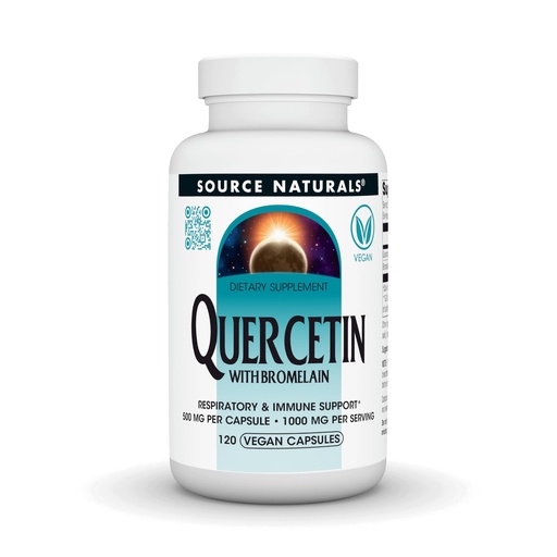 [BRSRGYANB4FBGFAV] Source Naturals Quercetin with Bromelain, Respiratory and Immune Support* - 500 mg per Capsule, 1000 mg per Serving - 120 Vegan Capsules