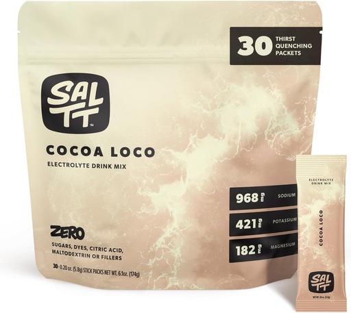 [BRSROAY3BUPGADT6] SALTT Electrolytes Powder Flavored Drink Mix - Cocoa Loco - 30 Hydration Packets - Magnesio, Potasio, Sodium, Trace Minerals - Zero Sugar & Gluten Free - Travel Essentials