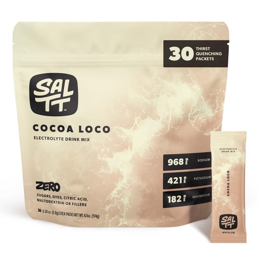 [BRSROAY3BUPGADT6] SALTT Electrolytes Powder Flavored Drink Mix - Cocoa Loco - 30 Hydration Packets - Magnesium, Potassium, Sodium, Trace Minerals - Zero Sugar & Gluten Free - Travel Essentials