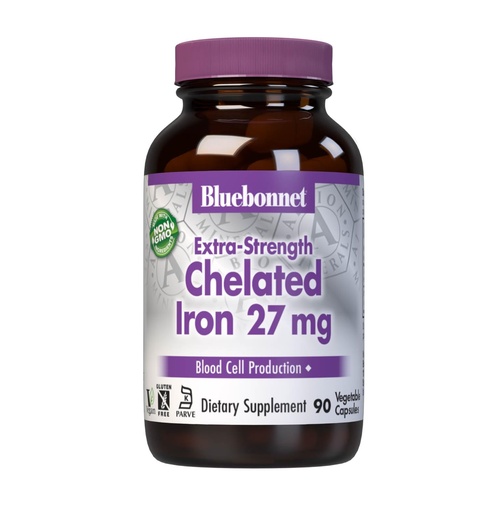 [BRSWIYQAO4FGAH32] Bluebonnet Nutrition Albion Extra-Strength Chelated Iron 27 mg, For Healthy Red Blood Cell production*, Soy-Free, Gluten-Free, Non-GMO, Kosher, Dairy-Free, Vegan, 90 Vegetable Capsule, 90 Serving
