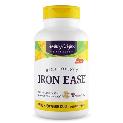 [BRSWGC32O4NAOCDH] Healthy Origins Iron Ease 45 mg, 180 Veggie Capsules - Albion Ferrochel Ferrous Bisglycinate Chelate - Gentle, Non-Binding & Bioavailable, Supports Blood Cell Health & Energy Levels - 6 Month Supply