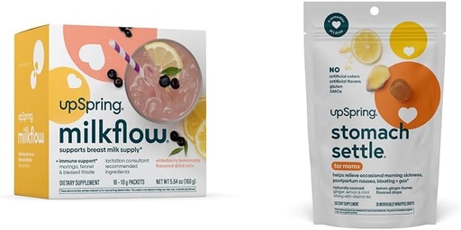 [BRSROCQRAF6GMD37] UpSpring Stomach Settle Drops, Honey Flavour, 28 Ct+Milkflow Breastfeeding Supplement Drink Mix with Moringa & Blessed Thistle, No Fenugreek |Elderberry Lemonade Flavor|16 Drink Mixes