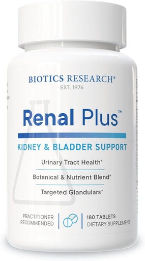 [BRSWGGQHCMOQ4G3X] Biotics Research Renal Plus – Apoio Botânico, Glandular e Nutricional para Função Renal Optimal. Saúde do Rim & Suporta Função Urológica – Ulva ursi, Buchu Leaf, Echinacea, Cranberry-180Tabs