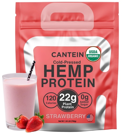 [BRSRE2Y7OEOWY3TL] Organic Plant Based Protein Powder - 100% Hemp Protein Vegan Shake Mix - Lactose, Dairy & Gluten Free, Clean Natural Strawberry (20 Servings)