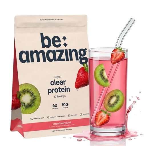 [BRSRGFARDF6Q4FD2] BE AMAZING Clear Vegan Protein Powder with Electrolytes – 10g Pea Protein, No Added Sugar, Prebiotic Fiber, Coconut Water, Gluten Free, Dairy Free, Non-GMO – Strawberry Kiwi, 20 Servings
