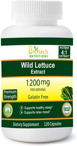 [BRSWYGIODMMBSHQV] Wild Lettuce Extract 1200 mg Serving 120 Vegetable Capsule Gelatin Free Made in USA Most Potent Lactuca Virosa Vegan and Non-GMO