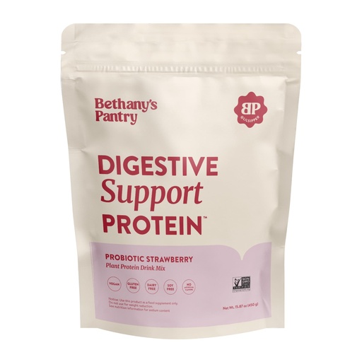 [BRSRAGA6B4DW2DYY] BETHANY'S PANTRY Digestive Support Protein Powder - Vegan Pea Protein with Probiotics & L-Glutamine - Only 5 Ingredients, Non-GMO Project Verified, No Artificial Sweeteners, Gluten Free (Strawberry)