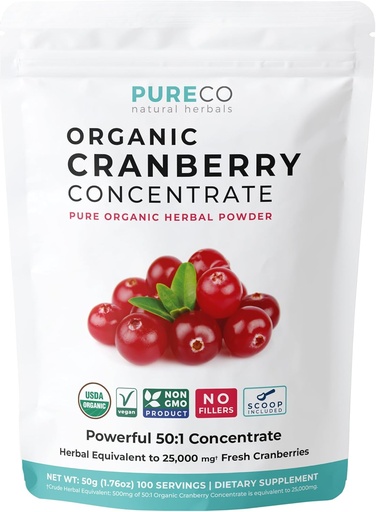 [BRSWGFAKOYMBQAA6] USDA אורגני Cranberry Concentrate (50:1) אבקה - 500 מ"ג שווה ערך ל-25,000 מ"ג של קריין טרי - עבור Kidney ניקויse & UTI תמיכה ויטמינים - נשים - תוספת - 100 משרתים - No Pills - No Pills - No Pills