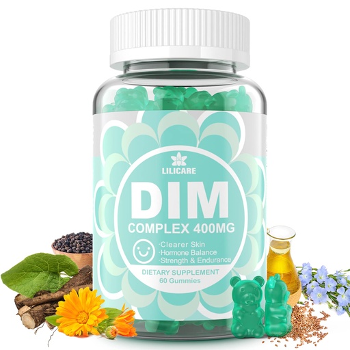 [BRSRMHQLBYDQKFD7] DIM Supplement Women 400mg, Estrogen Supplement for Women, Sugar Free DIM Gummies for Men & Women w/ Biotin, Flaxseed Oil, Burdock, Calendula, BioPerine for Hormone Balance, Menopause & Prostate 60Cts