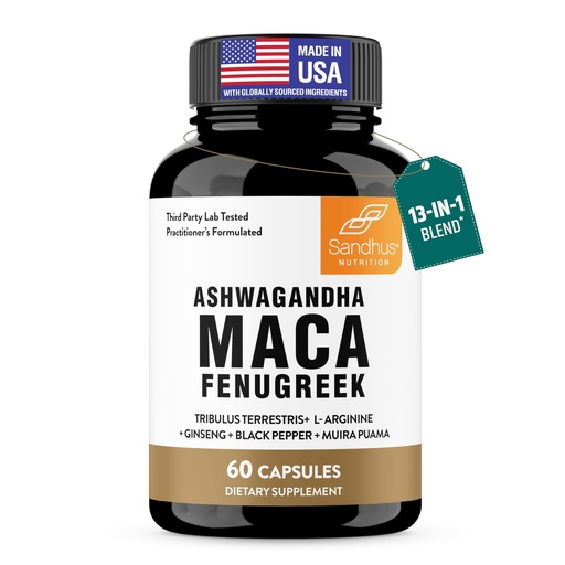 [BRSREBDYOJ5RGG37] Sandhu's Maca Root, Fenugreek with Ashwagandha L-Arginine, Ginseng and Muira Puama | Herbal Supplement for Men & Women | 60 Capsules (Pack of 1)