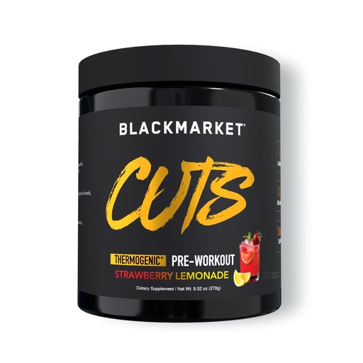 [BRSROCQ6PMPAADQZ] BLACKMARKET CUTS Pre Workout - Flavored Energy Powdered Drink Mix for Men & Women, Great for Muscle Definition, Thermogenic, Creatine Free, (Strawberry Lemonade, 30 Servings)