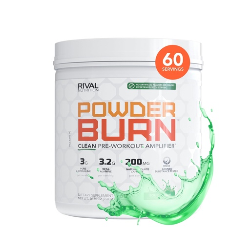 [BRSRGY34BYPBODL5] RIVAL NUTRITION Powder Burn Pre-Workout Energy Powder for Men and Women I Sour Candy, 60 Servings | Clean Ingredients I 3g L-Citrulline, 3.2g Beta-Alanine and 200mg Natural Caffeine Per Serving