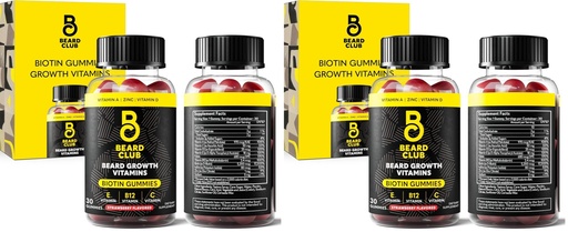 [BRSRGA33BV7W2HI7] The Beard Club Biotin Beard Growth Vitamin Gummies - Hair Supplement for Men - Vitamins B12, E, & C to Support a Thicker Fuller Looking Facial Hair - Strawberry Gummy (Pack of 2)