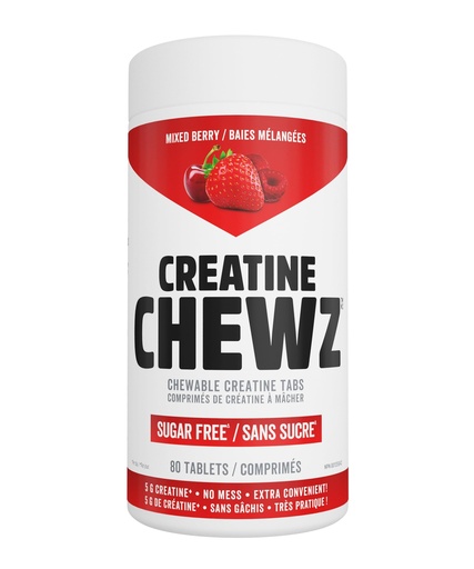 [BRSRGYAEC4AQEAA7] PVL Creatine Chewz – Sugar-Free Chewable Creatine Supplement for On-The-Go Use – 5g Creatine Monohydrate Per Day – Pre Workout & Muscle Recovery Support – 80 Tablets – Mixed Berry