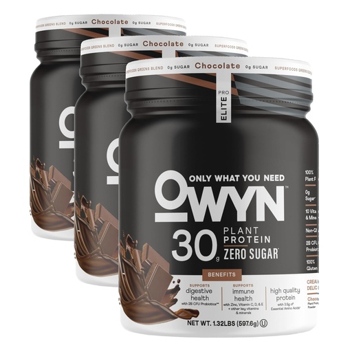 [BRSRGAAFCMBRU3DF] OWYN Only What You Need Pro Elite High Protein Powder, 30g Vegan Protein for Workout Recovery, Delicious Smooth Taste, Zero Sugar, Low Net Carbs, Chocolate, 12 Servings (1.32 LB) (Pack of 3)