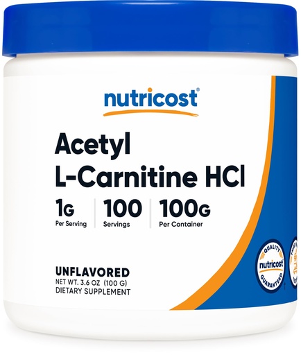 [BRSWIBT4AJ4AOHIZ] Nutricost Acetyl L-Carnitine HCI (ALCAR) 100 Grams per Container - 1G Per Serving - Non-GMO, Gluten Free, Unflavored