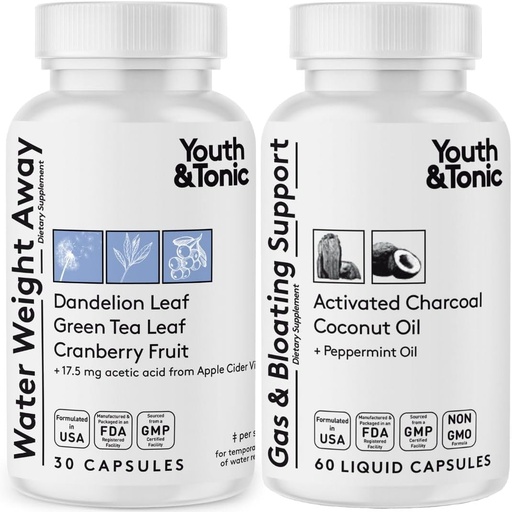 [BRSWYFARBUBWKH3U] Νερό Βάρος Away & Αέριο και Bloating – Diuretic & Charcoal Χάπια για Bloating Relief – Υποστήριξη για τη διατήρηση του νερού, Swollen πόδια & Digestive Bloating – Peppermint & Coconut Oil – 90 χάπια