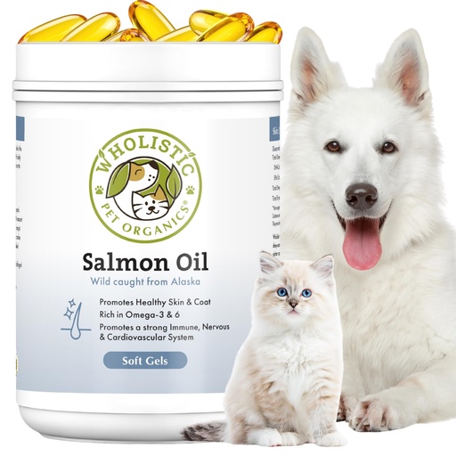 [BRSWIYIICUGBSA3G] Wholistic Pet Organics Wild Alaskan Salmon Oil for Dogs and Cats - Omega 3 Fish Oil for Dogs & Cats - Cat & Dog Skin and Coat Supplement, Heart and Joint Health - DHA, EPA Omega 3 6 9-500 Soft Gels