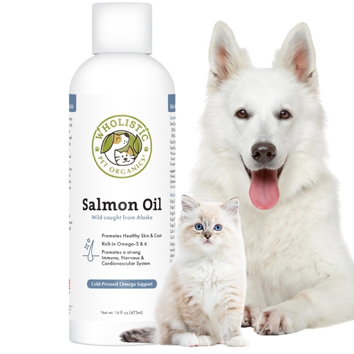 [BRSWIY3QPJ4QOD3O] Wholistic Pet Organics Wild Alaskan Salmon Oil for Dogs and Cats - Omega 3 Fish Oil for Dogs & Cats - Cat & Dog Skin and Coat Supplement for Heart, Joints - DHA, EPA Omega 3 Liquid Food Topper - 16 oz