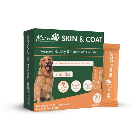 [BRSRGBIPCUPAICI2] Mervue Skin and Coat Supplement for Dogs – Large Dog Omega 3 Supplement in Gel w/Zinc & Biotin to Support Gut Health – Tasty Daily Dog Multivitamin Packs for Normal & Sensitive Skins (30, 15ml Packs)