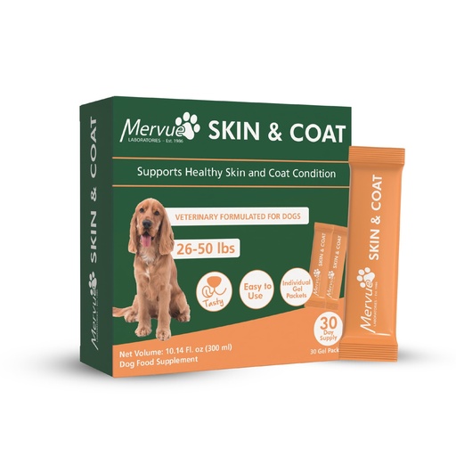 [BRSRGBIPC4PWC3TH] Mervue Skin and Coat Supplement for Dogs – Medium Dog Omega 3 Supplement in Gel w/Zinc & Biotin to Support Gut Health – Tasty Daily Dog Multivitamin Packs for Normal & Sensitive Skins (30, 10ml Packs)