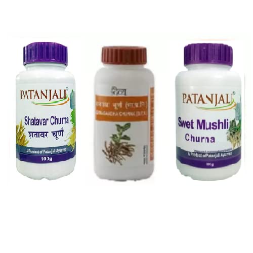[BRSWGHYHCF7AYF3B] Patanjali. Shatavar, Swet Mushli, Ashwagandha Churna (100 g Each)