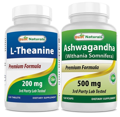 [BRSRMBICB4PBS3T6] Best Naturals L-Theanine 200mg & Ashwagandha Extract 500 Mg