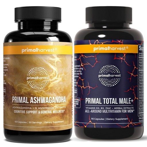 [BRSRGAIBAB6WMAL6] Primal Harvest Daily Two-Step Routine | Ashwagandha + Total Male | 2 Pack | 30 Day Supply