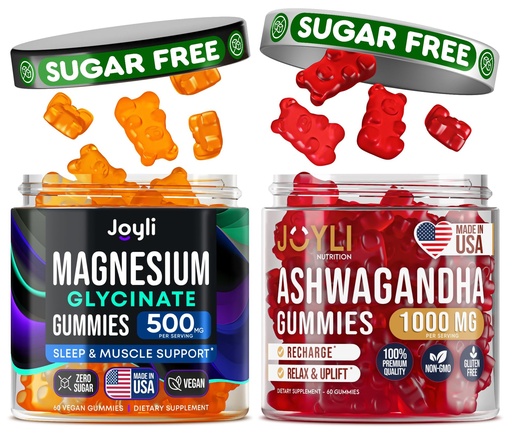 [BRSREHT3DIBWGF3X] JOYLI Magnesium & Ashwagandha Gummies Bundle – Sugar-Free Vegan with Magnesium Glycinate & Ashwagandha Root – Daily Wellness Support – 2x60 Gummies