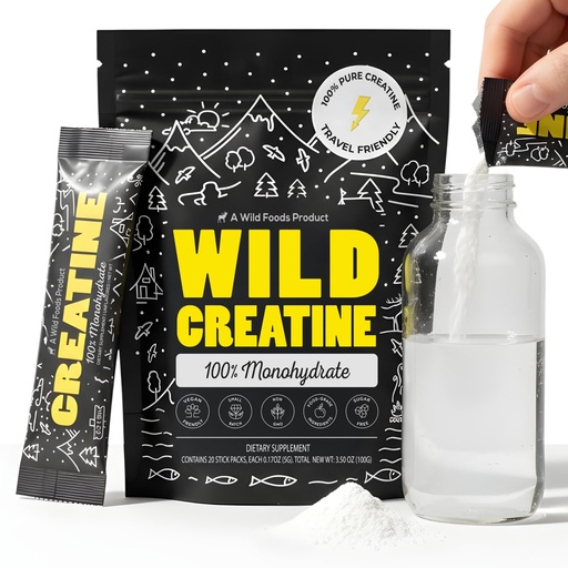 [BRSREZD2CIBWKCDV] Wild Foods 100% Creatine Monohydrate Powder Packets - 20 Packets - for Brain & Performance – Pure Creatine Travel Packs for Men & Women, USA Made– 5g Creatina Per Serving