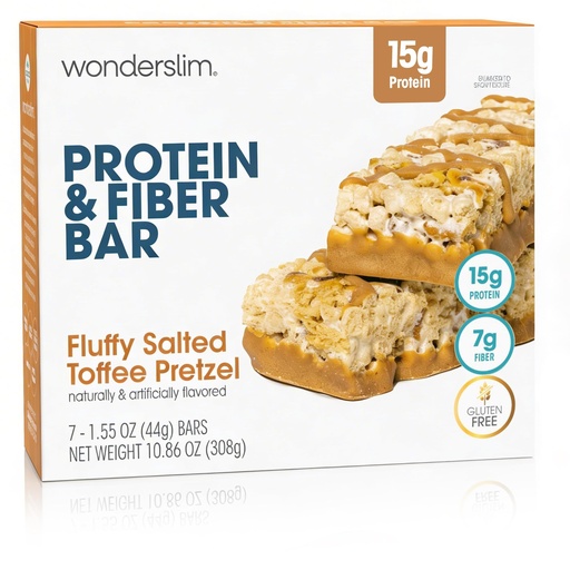 [BRSWKHYQBUPB62D2] Wonderslim High Fiber Protein Bars, Salted Toffee Pretzel | 15g Protein, 7g Fiber | Low Sugar, Low Carb | Healthy Indulgence | Satisfying, Supports Energy & On-the-Go Convenience, 7 Pack