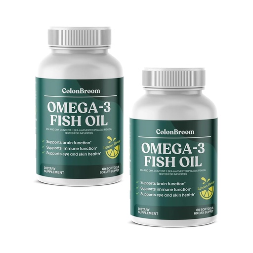 [BRSREEA3AEMAOC3H] ColonBroom Omega 3 Fish Oil 2640 mg Softgels | Lemon Flavor | Daily Fish Oil Omega-3 Supplement for Women & Men with EPA & DHA | Gluten-Free, Non-GMO, Natural (120 Softgels, 4 Month Supply)