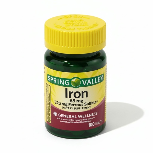 [BRSROGIQO4GQEF3U] Iron 65mg – 100 Tablets, Ferrous Sulfate 325mg Supplement, Vegan Pills, Hierro para Mujeres, Daily Iron Vitamins, Gluten Free Mineral (Pack of 1)