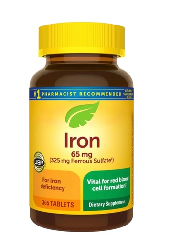 [BRSRGYAOAAMQ2YDH] Nature Iron's Supplement 65mg Ferrous Sulfate, 365 Tablets, Gluten Free, No Synthetic Dyes, Vital for Red Blood Cell Formation