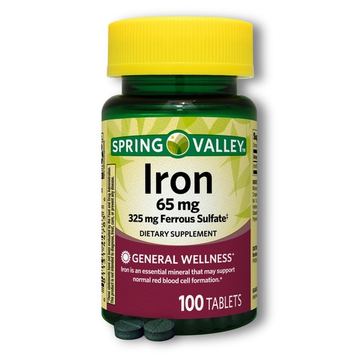 [BRSREZQFBMHA4DTB] Iron 65mg Ferrous Sulfate- Tablets, 100ct (Pack of 1)