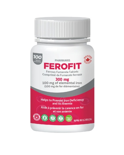 [BRSRAAA3AV4BGH35] Pharmaris Ferofit - Ferrous Fumarate 300mg (100mg Elemental Iron), Prevents Anemia Due to Deficiency, Iron Supplement for Women & Men, 100 Tablets