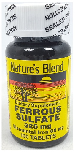 [BRSWKZQRA4NGYYLM] Nature`s Blend Ferrous Sulfate 325mg Tablets 100 Count Per Bottle - 3 Bottles