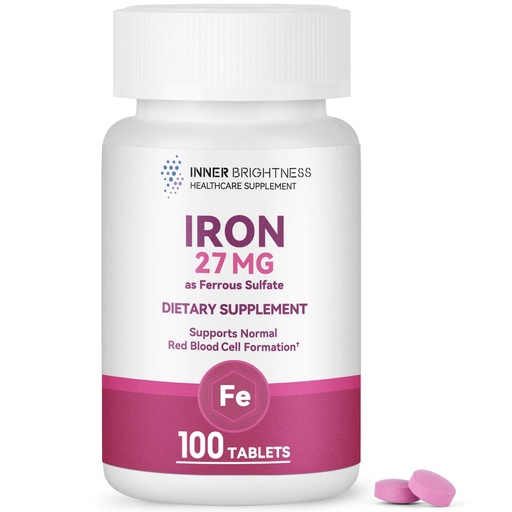 [BRSRAAYCCAPBEEI6] Inner Brightness Iron Supplement, Iron 27mg Iron Supplement for Women, 100 Tablets, 100 Day Supply, Daily for Adults, Red Blood Cell Support, Gentle on Stomach