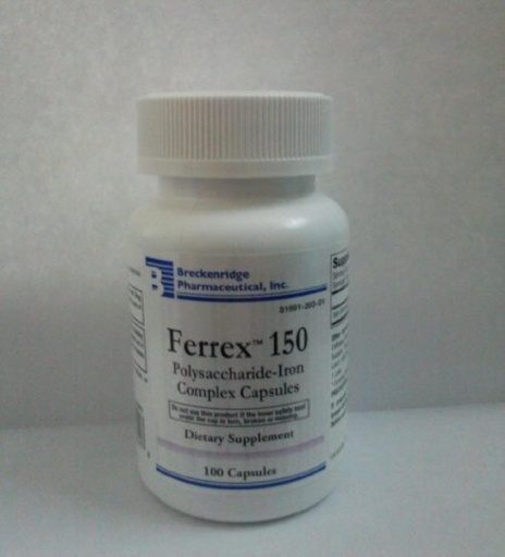 [BRSWKHQEBQMB62TE] Breckenridge Ferrex 150 Polysaccharide Iron Complex Caps 100ct *Non Blister* by "Breckenridge Pharmaceutical, Inc."