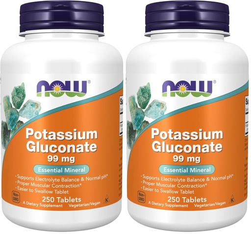 [BRSRGGQNPMPQKDQV] NOW Foods Supplements, Potassium Gluconate 99mg, Easier to Swallow, Essential Mineral*, 250 Tablets, (Pack of 2)